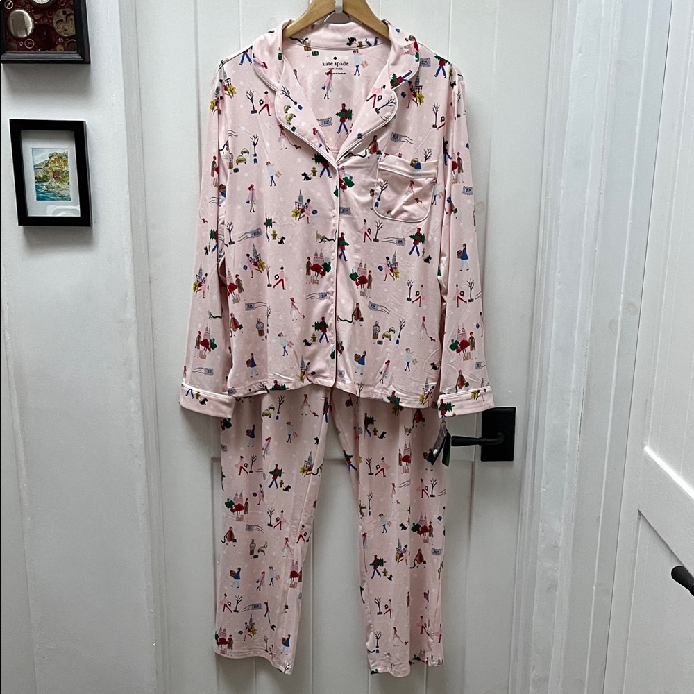 Kate Spade Light Pink Pajama Set with Multicolor Figures